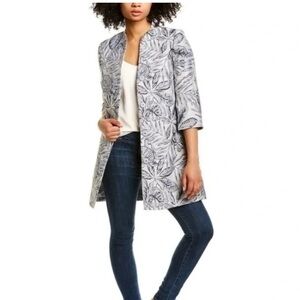 J. MCLAUGHLIN Brienne Leaf Embroidered Long Coat New Size Medium Grey‎ Blue